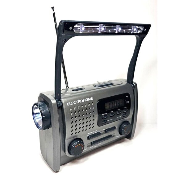 Electrohome Hand Crank Emergency  Radio Alarm Clock Flashlight Blink PCR138E - Picture 1 of 16